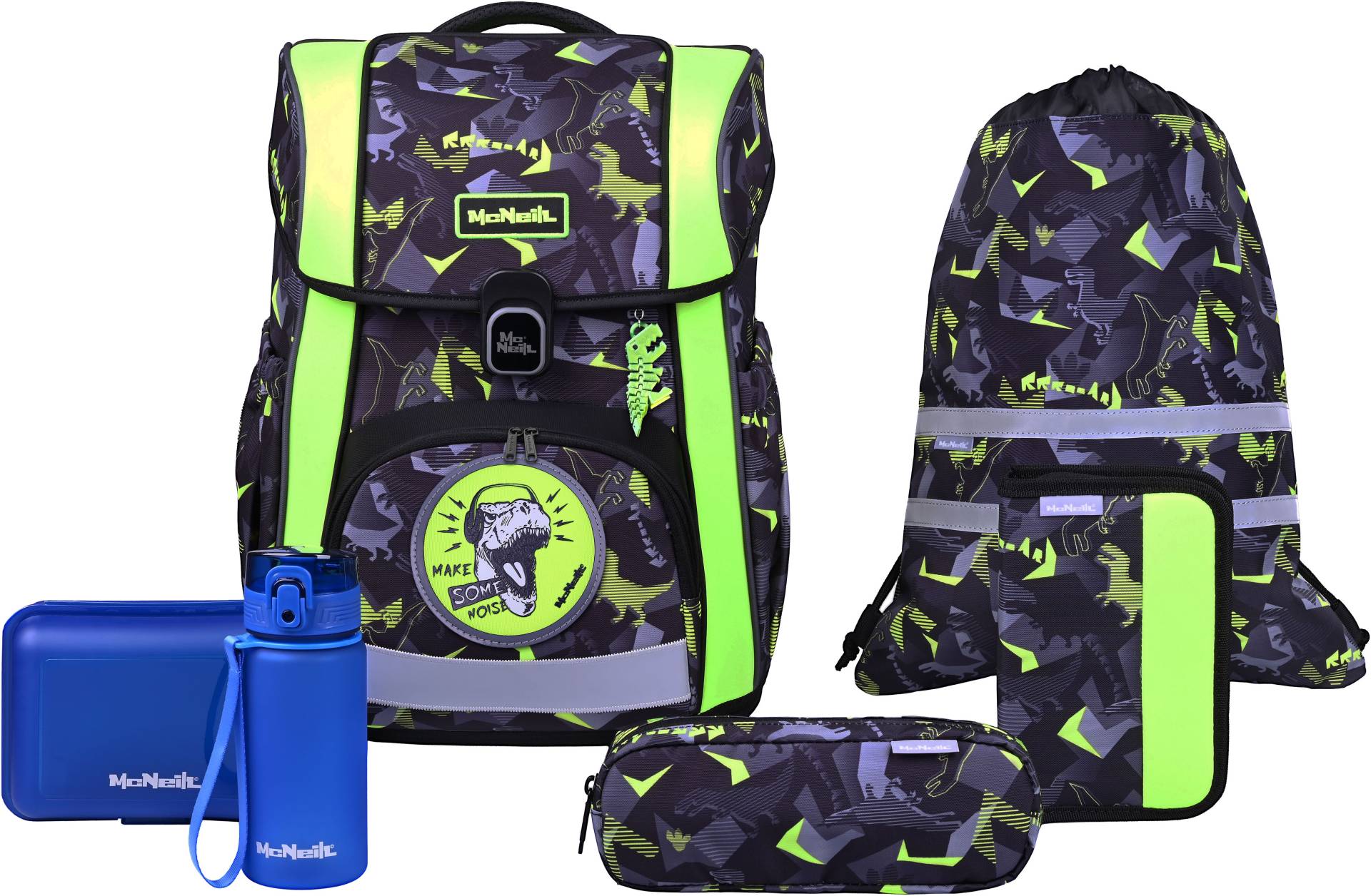 McNeill Schulranzen "Bravo, inkl. Etui, Turnbeutel," Reflektierende Streifen auf den Schultergurten;Retroreflektierende Flächen von McNeill