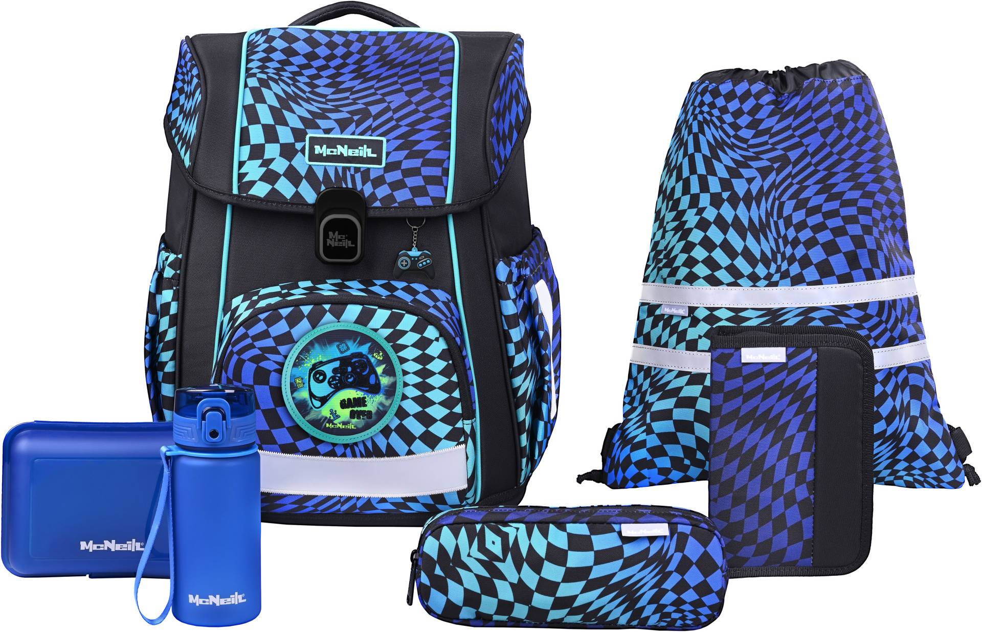 McNeill Schulranzen "Bravo, inkl. Etui, Turnbeutel," Reflektierende Streifen auf den Schultergurten;Retroreflektierende Flächen von McNeill