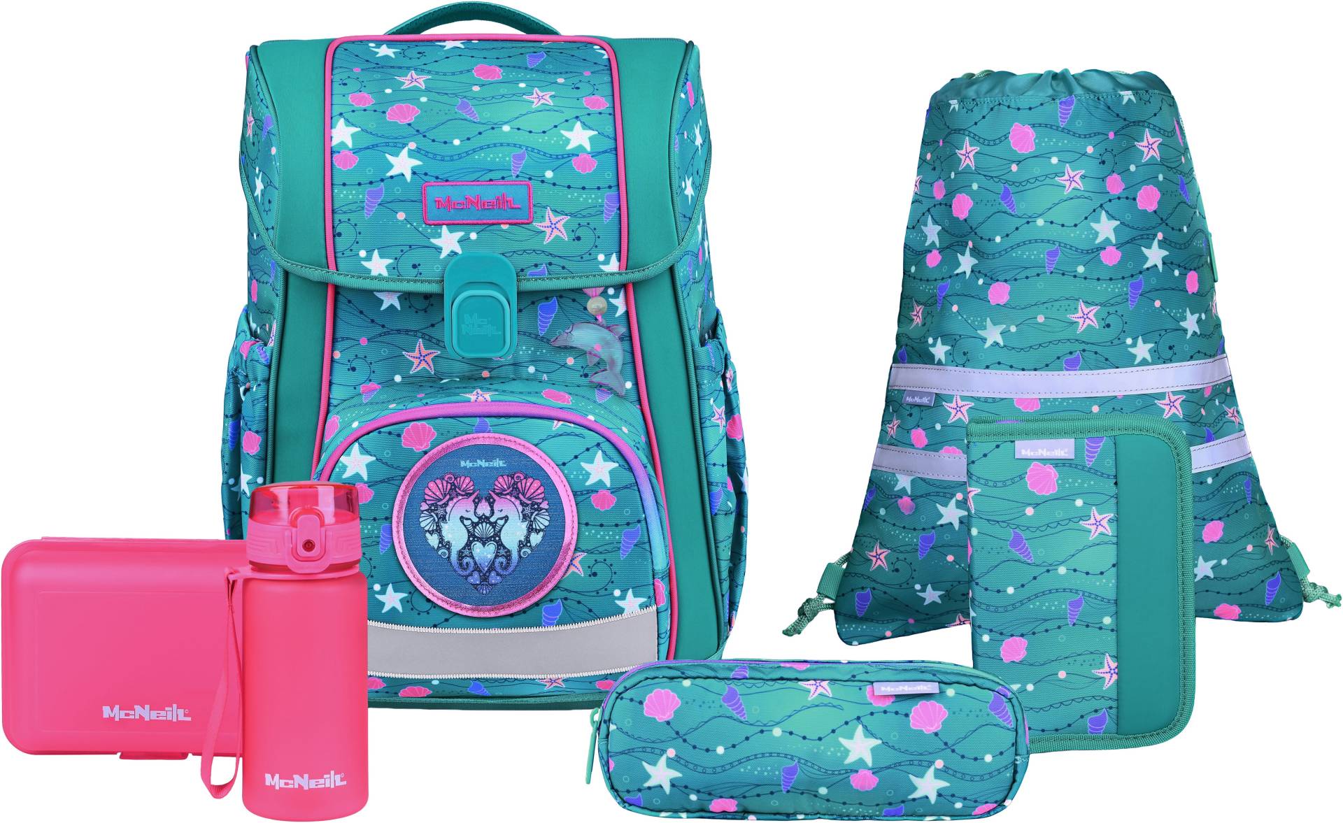 McNeill Schulranzen "Bravo, inkl. Etui, Turnbeutel," Reflektierende Streifen auf den Schultergurten;Retroreflektierende Flächen von McNeill