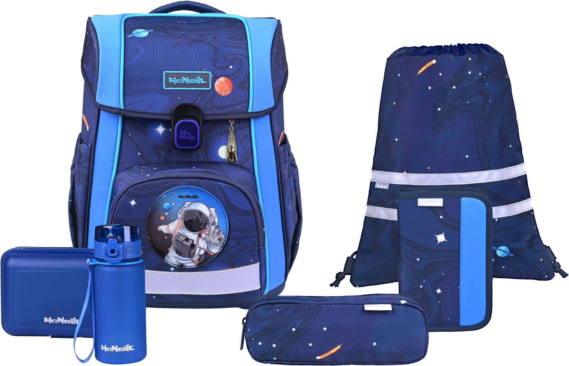 McNeill Schulranzen "Bravo, inkl. Etui, Turnbeutel," Reflektierende Streifen auf den Schultergurten;Retroreflektierende Flächen von McNeill