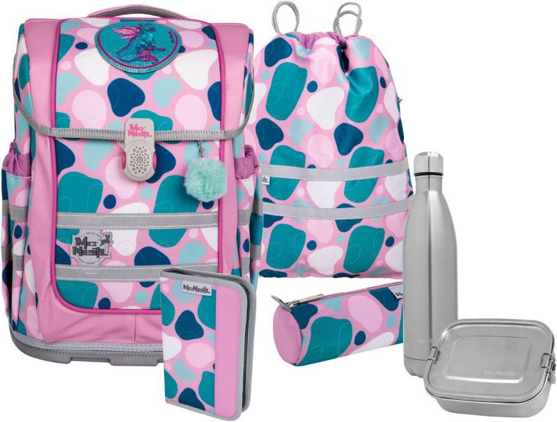 McNeill Schulranzen Ergo Compacto, Barba (Set, 5-tlg), inkl. Federmäppchen, Turnbeutel, Schlamperrolle & Motivmagnet von McNeill