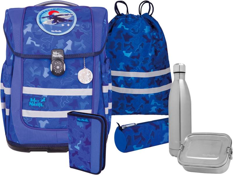 McNeill Schulranzen "Ergo Compacto, Puzzle" reflektierende Streifen auf den Schultergurten;retroreflektierende Flächen inkl. Federmäppchen, Turnbeutel, Schlamperrolle & Motivmagnet von McNeill