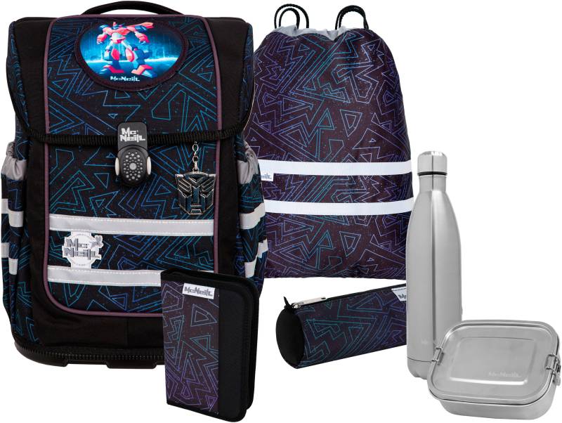 McNeill Schulranzen "Ergo Compacto, Tron" reflektierende Streifen auf den Schultergurten;retroreflektierende Flächen inkl. Federmäppchen, Turnbeutel, Schlamperrolle & Motivmagnet von McNeill