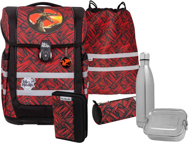 McNeill Schulranzen "Ergo Compacto, Zack" reflektierende Streifen auf den Schultergurten;retroreflektierende Flächen inkl. Federmäppchen, Turnbeutel, Schlamperrolle & Motivmagnet von McNeill