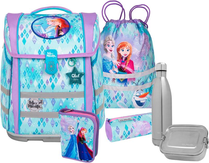 McNeill Schulranzen "Perfecto, Disney, Frozen" reflektierende Streifen auf den Schultergurten;retroreflektierende Flächen inkl. Federmäppchen, Turnbeutel, Schlamperrolle & Motivmagnet von McNeill