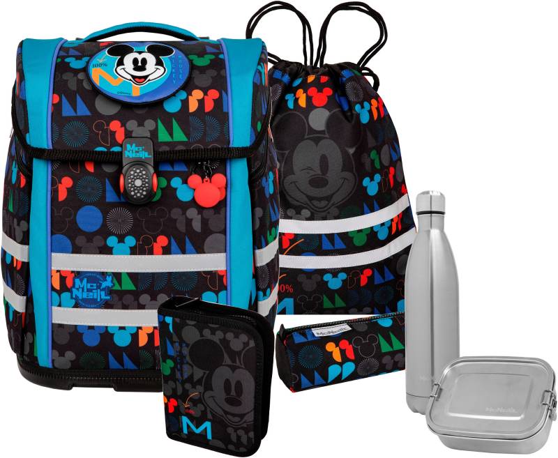 McNeill Schulranzen "Perfecto, Disney, Mickey Mouse" reflektierende Streifen auf den Schultergurten;retroreflektierende Flächen inkl. Federmäppchen, Turnbeutel, Schlamperrolle & Motivmagnet von McNeill
