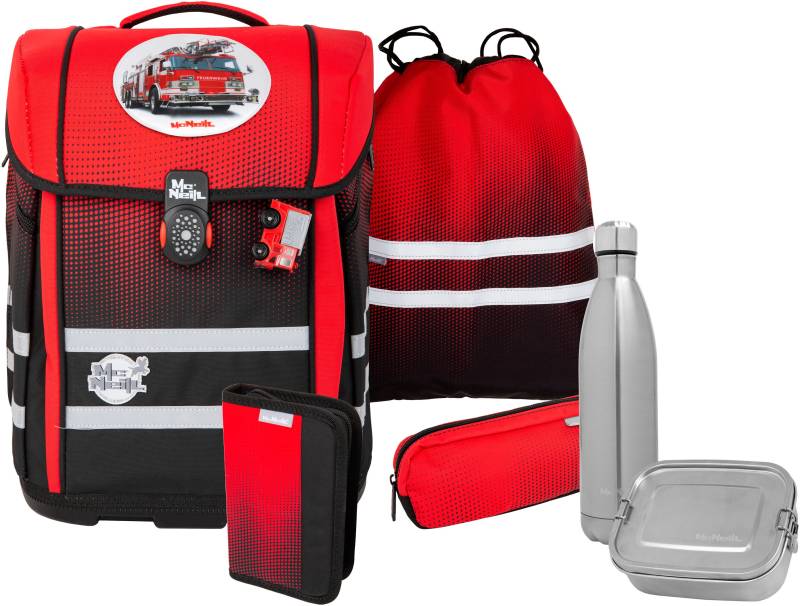 McNeill Schulranzen "Perfecto, Gradient Cranberry" reflektierende Streifen auf den Schultergurten;retroreflektierende Flächen inkl. Federmäppchen, Turnbeutel, Schlamperrolle & Motivmagnet von McNeill