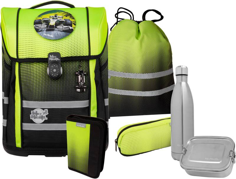 McNeill Schulranzen "Perfecto, Gradient Lemon" reflektierende Streifen auf den Schultergurten;retroreflektierende Flächen inkl. Federmäppchen, Turnbeutel, Schlamperrolle & Motivmagnet von McNeill