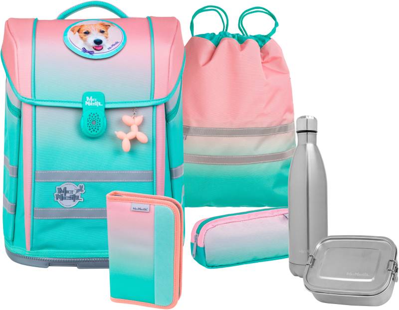 McNeill Schulranzen "Perfecto, Gradient Strawberry" reflektierende Streifen auf den Schultergurten;retroreflektierende Flächen inkl. Federmäppchen, Turnbeutel, Schlamperrolle & Motivmagnet von McNeill