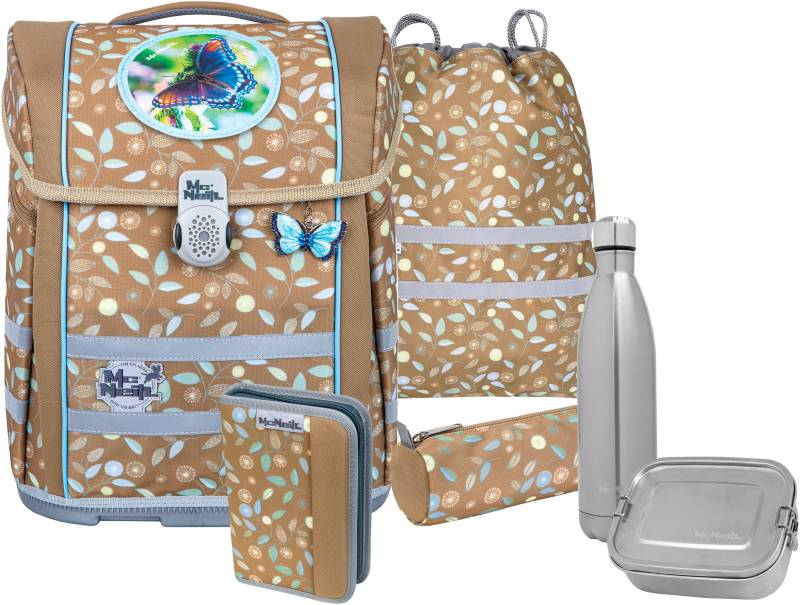 McNeill Schulranzen "Perfecto, Greta" reflektierende Streifen auf den Schultergurten;retroreflektierende Flächen inkl. Federmäppchen, Turnbeutel, Schlamperrolle & Motivmagnet von McNeill