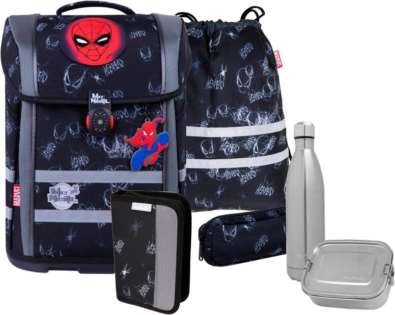 McNeill Schulranzen "Perfecto, Spider Man II" reflektierende Streifen auf den Schultergurten;retroreflektierende Flächen inkl. Federmäppchen, Turnbeutel, Schlamperrolle & Motivmagnet von McNeill