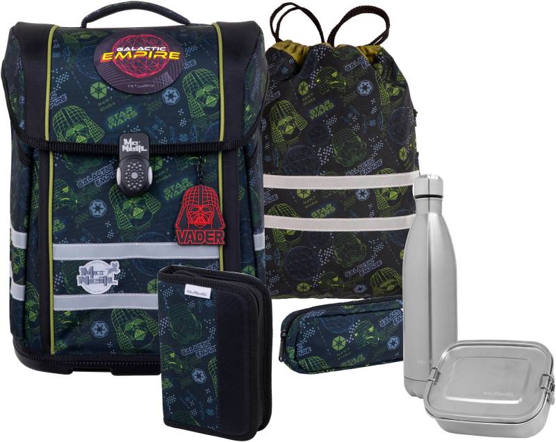 McNeill Schulranzen "Perfecto, Star Wars II" reflektierende Streifen auf den Schultergurten;retroreflektierende Flächen inkl. Federmäppchen, Turnbeutel, Schlamperrolle & Motivmagnet von McNeill