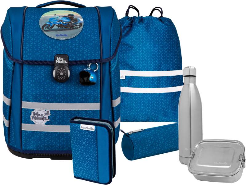 McNeill Schulranzen "Perfecto, Tetra" reflektierende Streifen auf den Schultergurten;retroreflektierende Flächen inkl. Federmäppchen, Turnbeutel, Schlamperrolle & Motivmagnet von McNeill