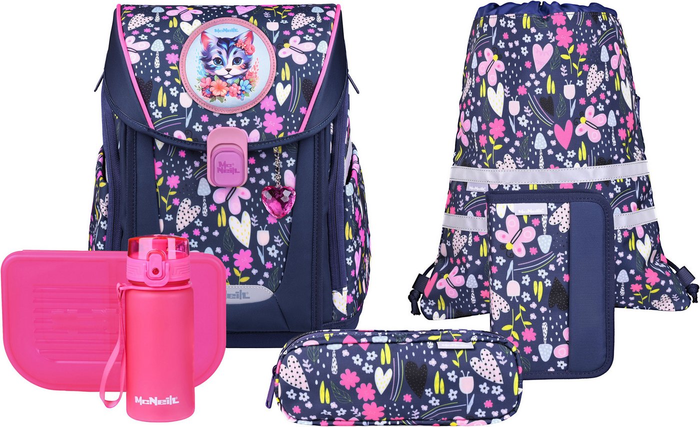 McNeill Schulranzen Primo, inkl. Etui, Turnbeutel, (Set, 9-tlg., Schlamperrolle, Trinkflasche, Lunchbox, 2 Magnete & 1 Anhänger) von McNeill