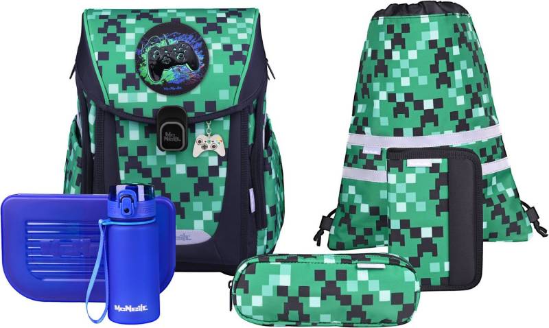 McNeill Schulranzen Primo, inkl. Etui, Turnbeutel, (Set, 9-tlg., Schlamperrolle, Trinkflasche, Lunchbox, 2 Magnete & 1 Anhänger) von McNeill