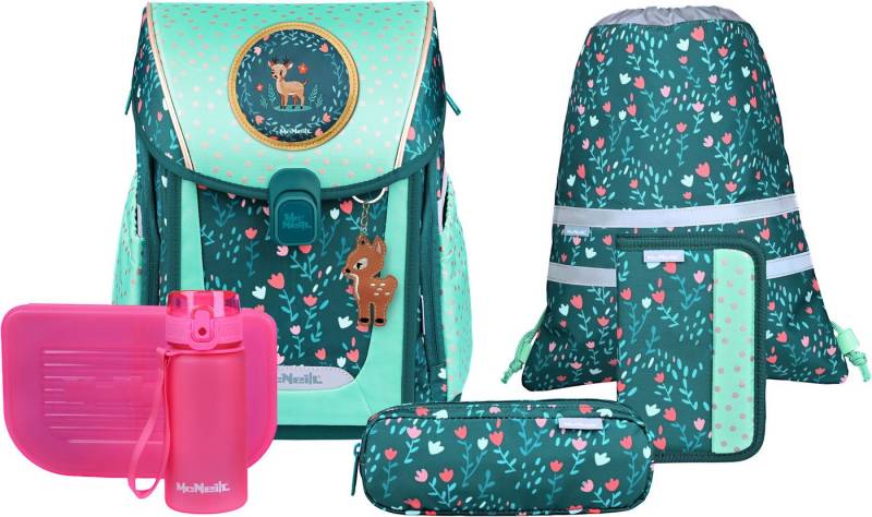 McNeill Schulranzen Primo, inkl. Etui, Turnbeutel, (Set, 9-tlg., Schlamperrolle, Trinkflasche, Lunchbox, 2 Magnete & 1 Anhänger) von McNeill