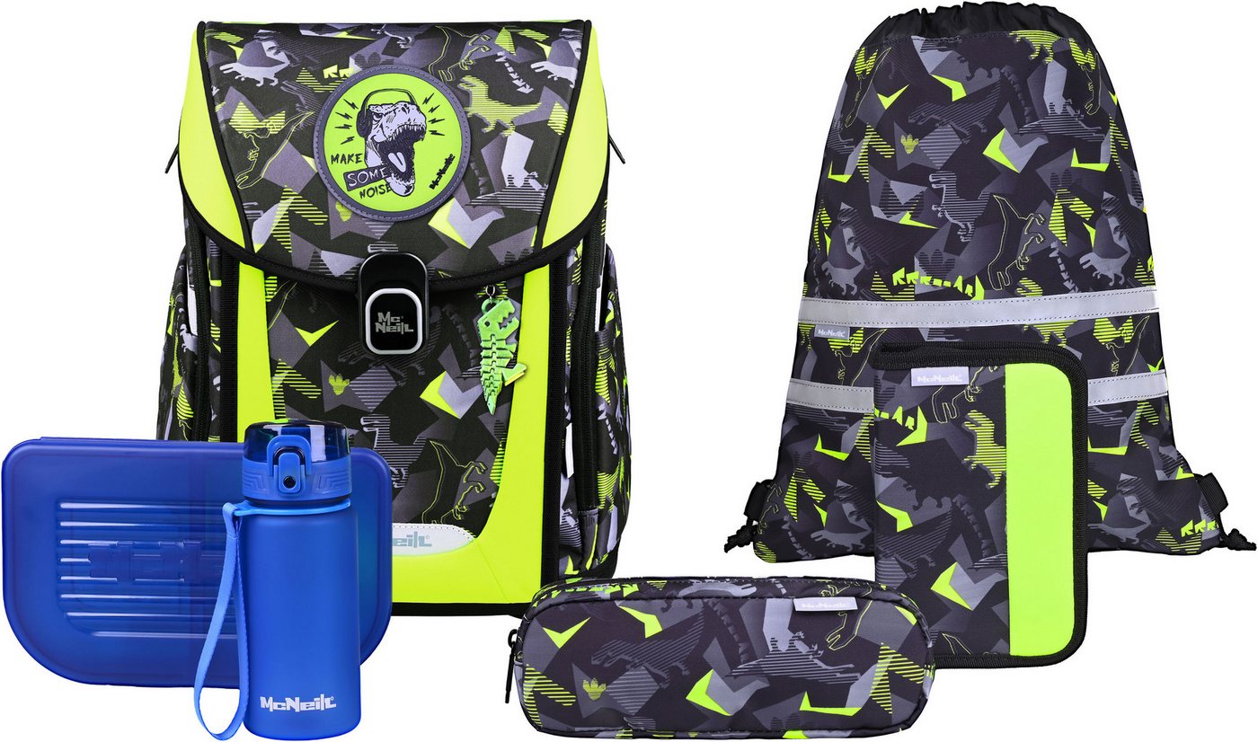 McNeill Schulranzen Primo, inkl. Etui, Turnbeutel, (Set, 9-tlg., Schlamperrolle, Trinkflasche, Lunchbox, 2 Magnete & 1 Anhänger) von McNeill