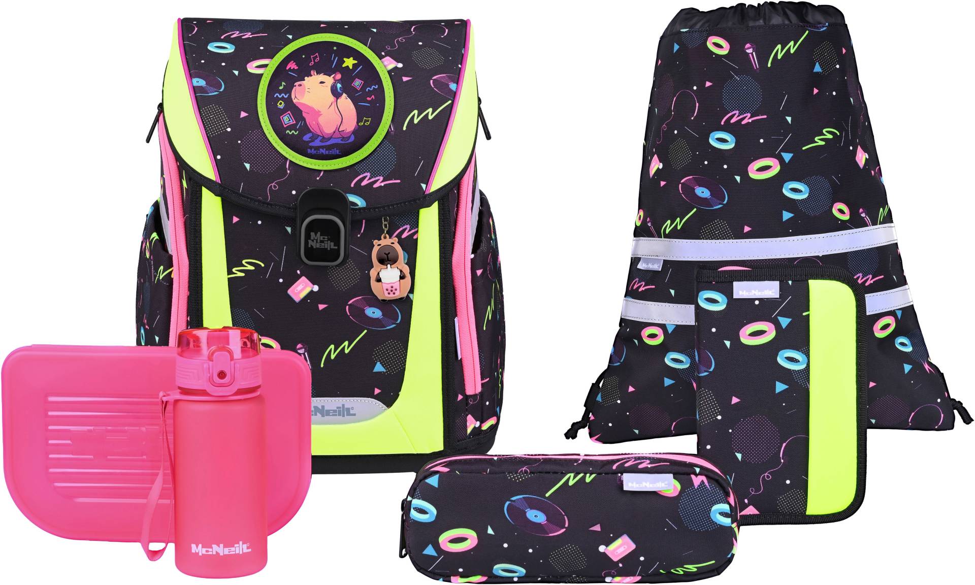 McNeill Schulranzen "Primo, inkl. Etui, Turnbeutel," Reflektierende Streifen auf den Schultergurten;Retroreflektierende Flächen von McNeill