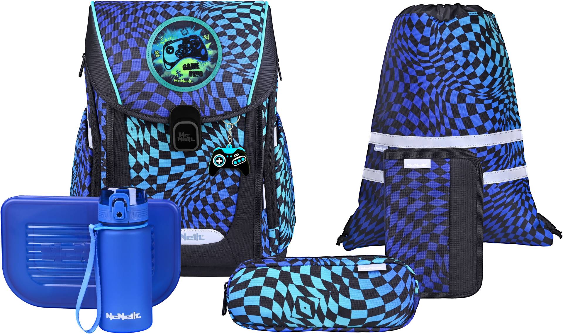 McNeill Schulranzen "Primo, inkl. Etui, Turnbeutel," Reflektierende Streifen auf den Schultergurten;Retroreflektierende Flächen von McNeill