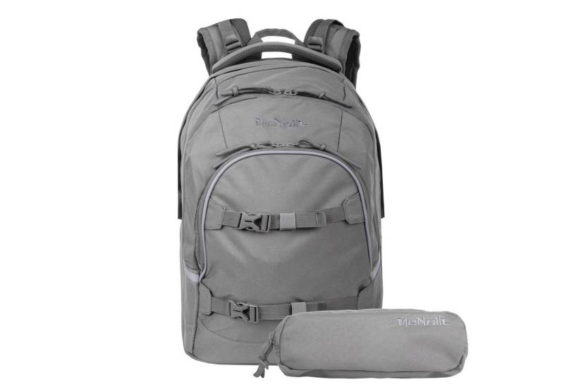 McNeill Schulranzen Schulrucksack MILO Grau 2-teilig (2-teilig), ergonomisch, Air Flow Rückensystem, Reflektoren von McNeill