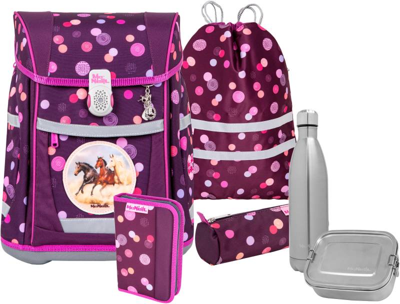 McNeill Schulranzen "Tenero, Ruby" reflektierende Streifen auf den Schultergurten;retroreflektierende Flächen inkl. Federmäppchen, Turnbeutel, Schlamperrolle & Motivmagnet von McNeill