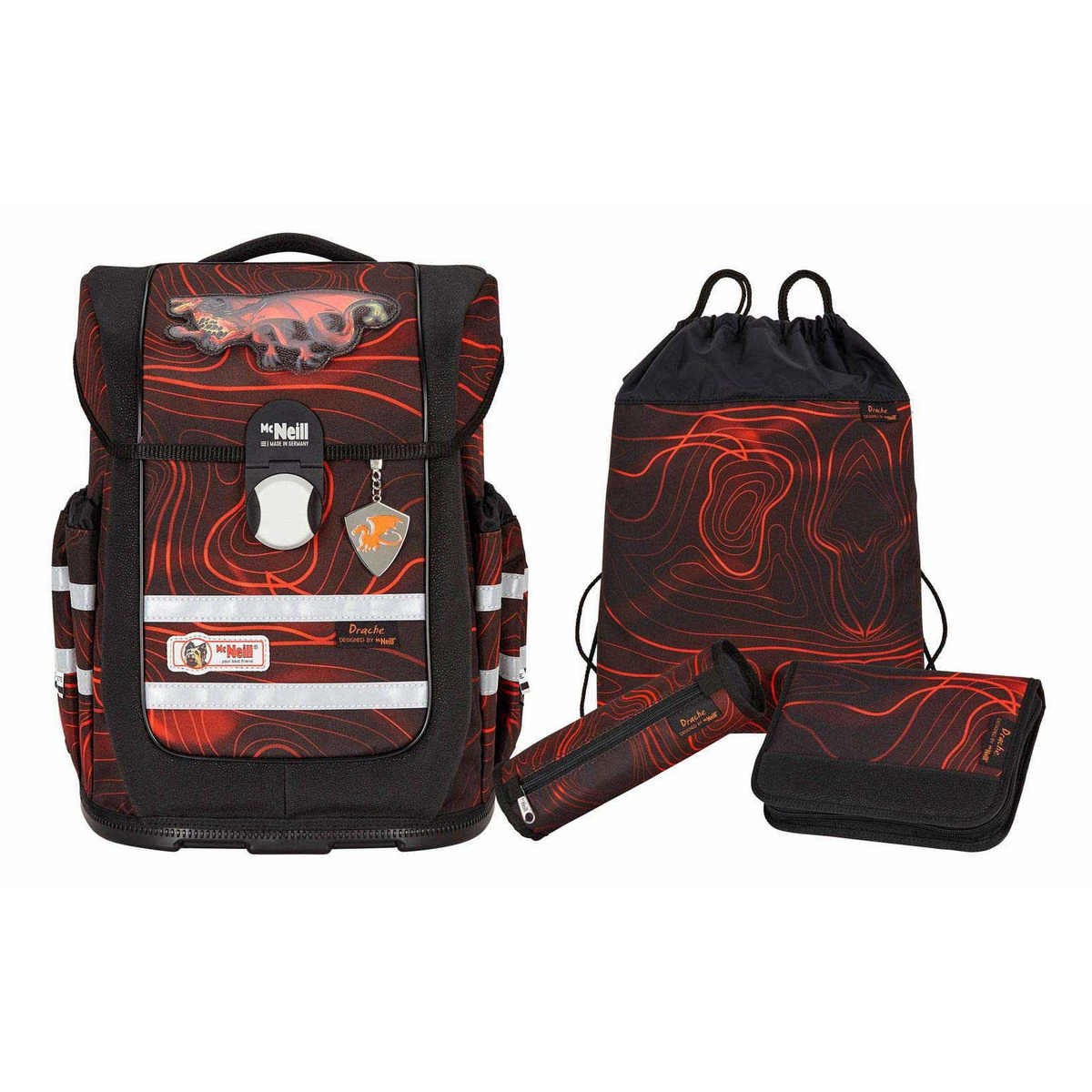 Schulrucksack Set Ergo Complete 4tlg. Drache Schwarz, Rot von McNeill