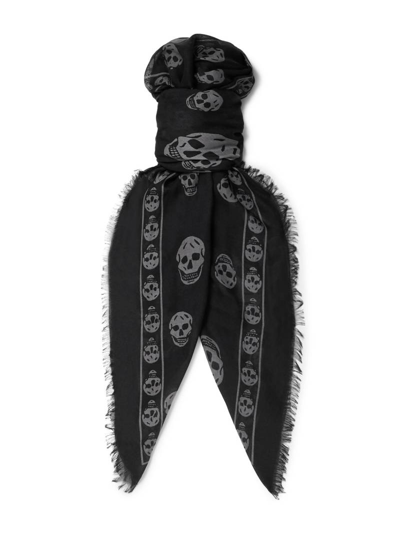 McQueen - Fringed Printed Modal and Silk-Blend Scarf - Men - Black von McQueen