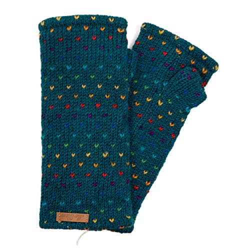 Damen Gestrickte Pulswärmer Stulpen Modell Ines Regenbogen Dunkelpetrol 2 262 von McRon