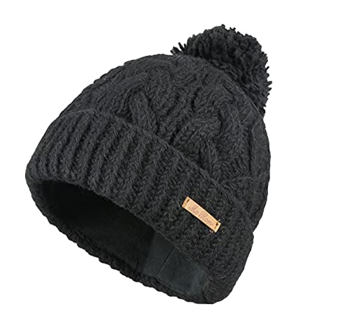 Gefütterte Wollmütze mit Bommel Modell Marie Schwarz 9511 von McRon
