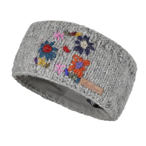 Gestricktes Stirnband mit Fleecefutter & individueller Stickerei Modell Datill (Hellgrau 97A, Einheitsgröße) von McRon