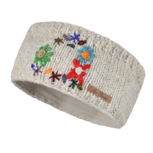 Gestricktes Stirnband mit Fleecefutter & individueller Stickerei Modell Datill (Naturhellgrau 94, Einheitsgröße) von McRon