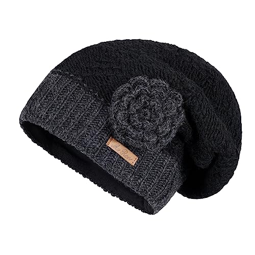 McRon Damen Gefüterte Beanie Wintermütze Luna Schwarz von McRon