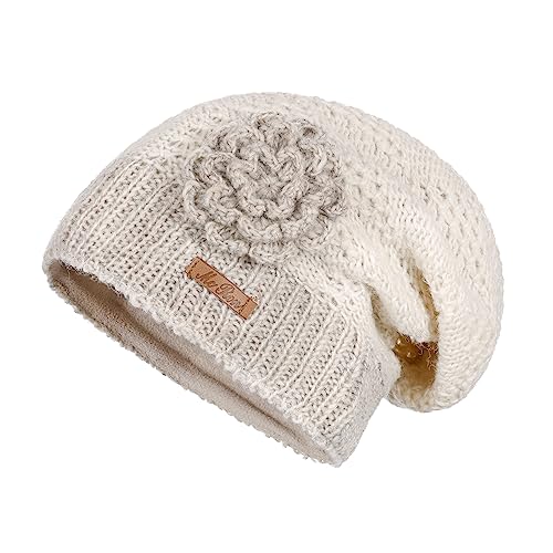 McRon Damen Gefüterte Beanie Wollmütze Luna Weiß von McRon