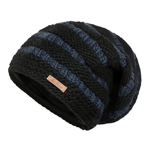 McRon Damen Gefütterte Beanie Wollmütze Modell HOA Schwarz Gestreift von McRon