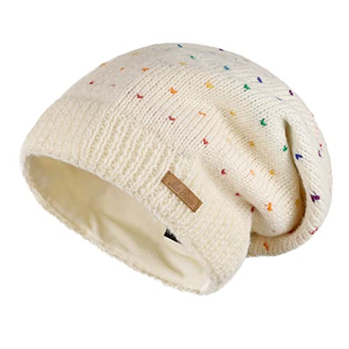 McRon Damen Gefütterte Beanie Wintermütze Modell Lizzy Regenbogen Wollweiß 2 98R von McRon