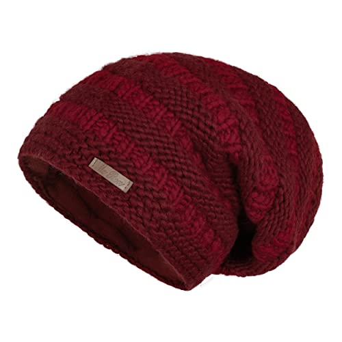 McRon Damen Gefütterte Beanie Wollmütze Modell HOA Rot Gestreift von McRon