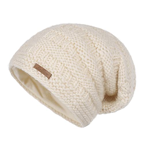 McRon Damen Gefütterte Beanie Wollmütze Modell HOA Weiss 9011 von McRon