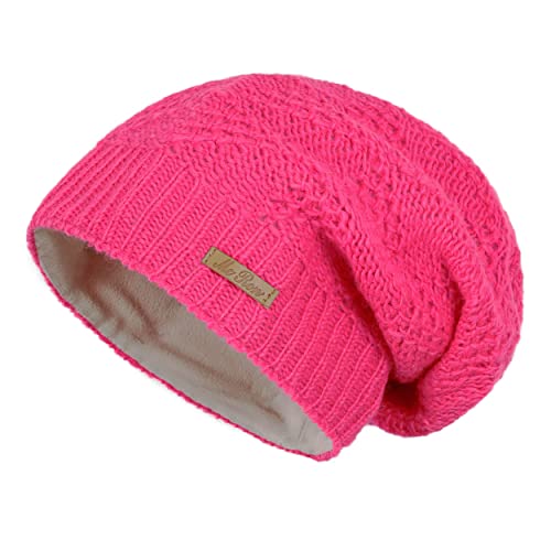 McRon Damen Gefütterte Beanie Wollmütze Modell Lina Neonpink 1612 von McRon