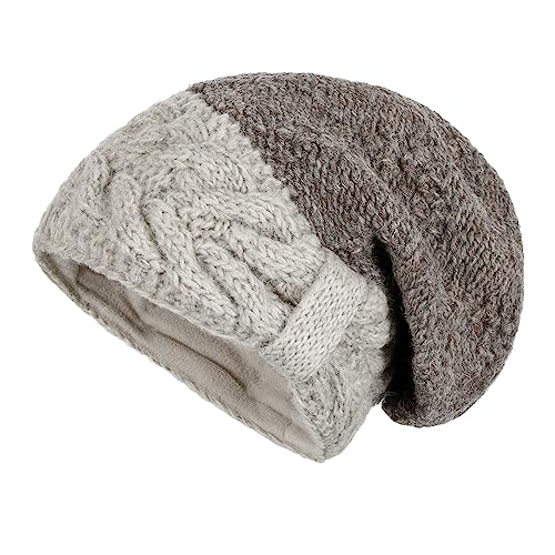 McRon Damen Gefütterte Beanie Wollmütze Modell Lotte Naturbraun von McRon