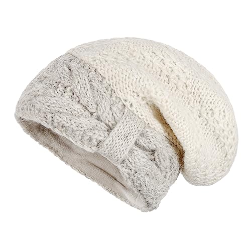 McRon Damen Gefütterte Beanie Wollmütze Modell Lotte Weiß von McRon