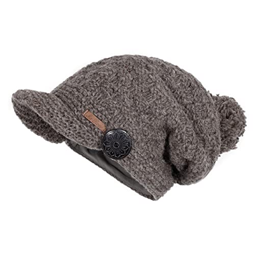 McRon Damen Gefütterte Beanie Wollmütze mit Bommel Mika Naturbraun 9513 von McRon