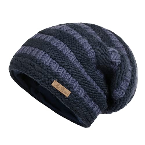 McRon Damen Gefütterte Beanie Wollmütze Modell HOA Blau Gestreift von McRon