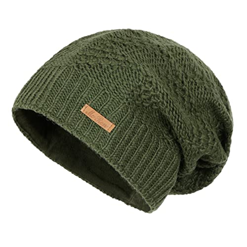 McRon Damen Gefütterte Beanie Wollmütze Lina Dunkelgrün von McRon