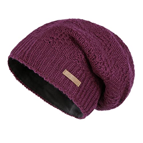 McRon Damen Gefütterte Beanie Wollmütze Modell Lina Pflaume 3311 von McRon