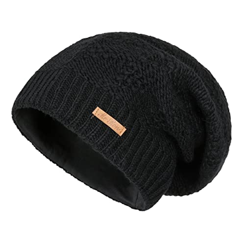 McRon Damen Gefütterte Beanie Wollmütze Modell Lina Schwarz 9511 von McRon