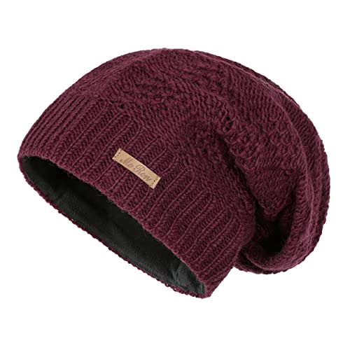 McRon Damen Gefütterte Beanie Wollmütze Modell Lina Weinrot 1118 von McRon