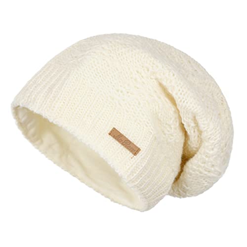 McRon Damen Gefütterte Beanie Wollmütze Modell Lina Weiß 9011 von McRon