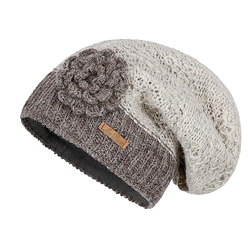 McRon Damen Gefüterte Beanie Wollmütze Luna Naturhellgrau von McRon