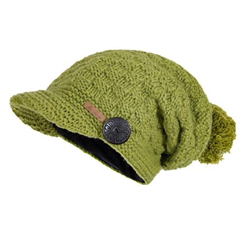 McRon Damen Gefütterte Beanie Wollmütze mit Bommel Mika Hellgrün 7011 von McRon