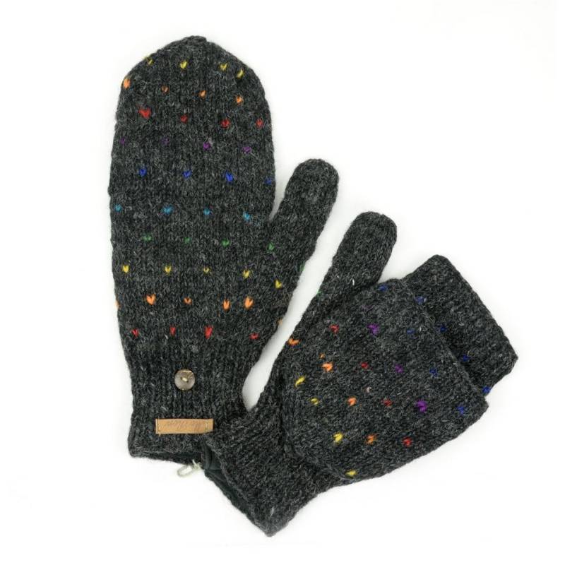 McRon Strickhandschuhe Klappfäustlinge, Klapphandschuhe Modell Naomi Regenbogen mit wärmender Wolle, zum Umklappen von McRon